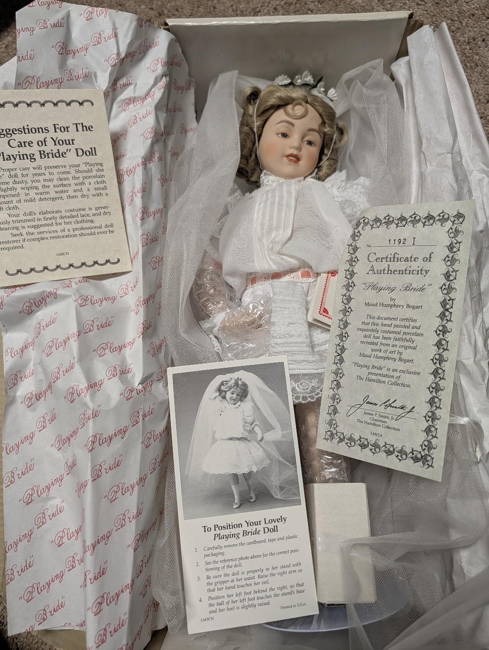 "Playing Bride" By Maud Humphrey Bogart Porcelain Doll NIB Collectible /Vintage